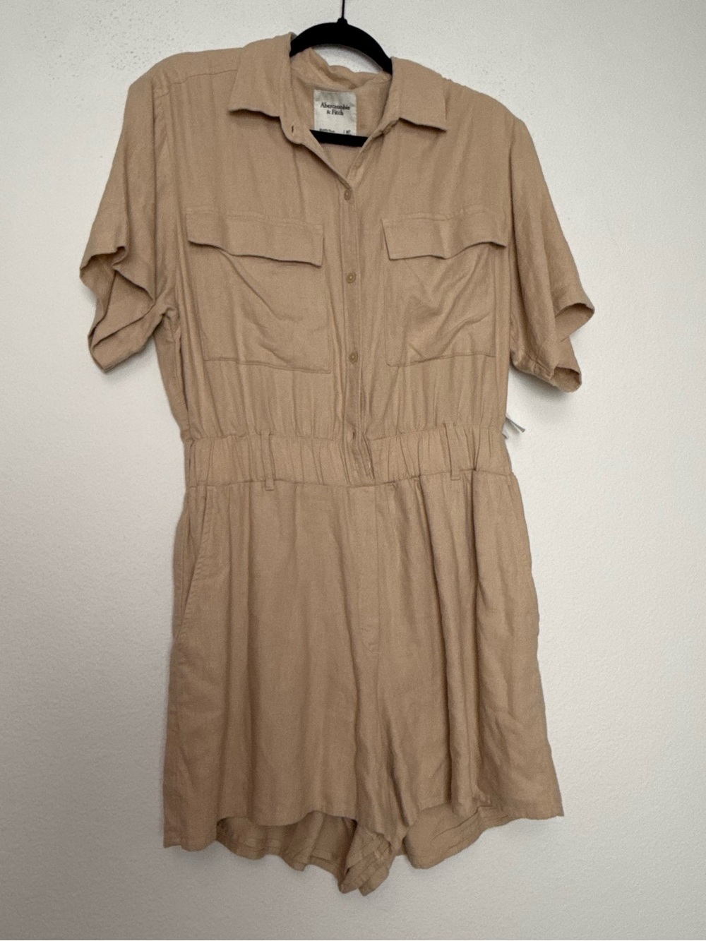 Abercrombie & Fitch Linen Utility Romper Medium Tan Safari Belted NWT